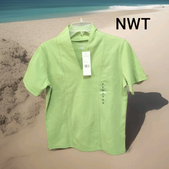 Hannah 💚💚 Sportswear Womens Size S Woven Short Sleeve Top Cotton/Spandex NWT - Picture 1 of 7